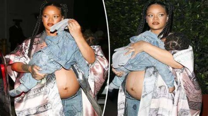 Pregnant Rihanna twins with son RZA Athelston Mayers as she steps out