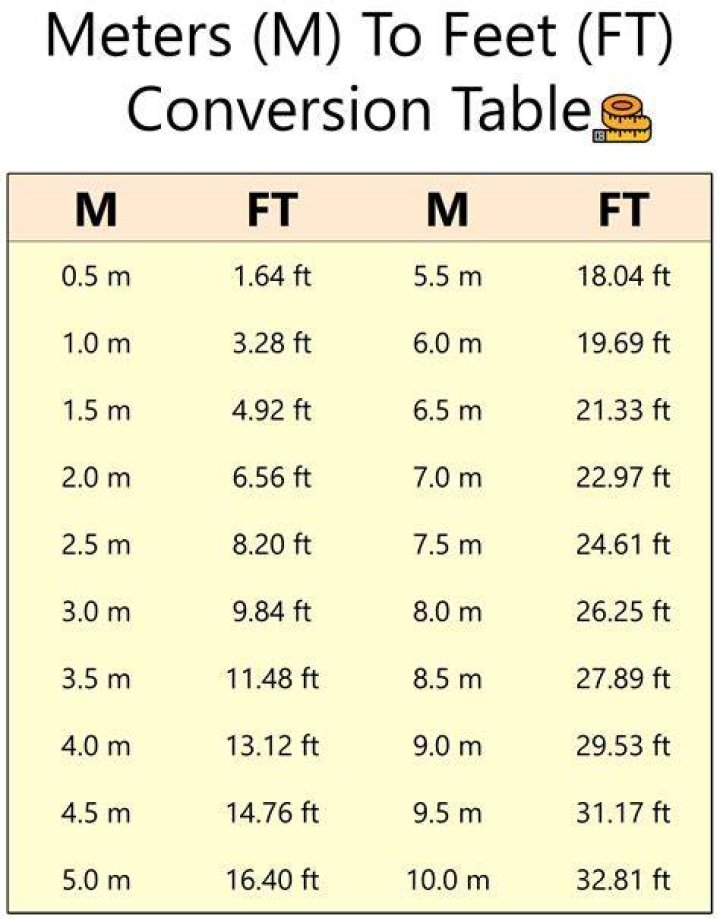 Printable Feet to Meters Conversion Chart